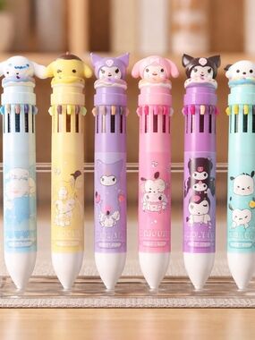 6 Pack Sanrio 10 Colors Retractable Ball Point Pens
